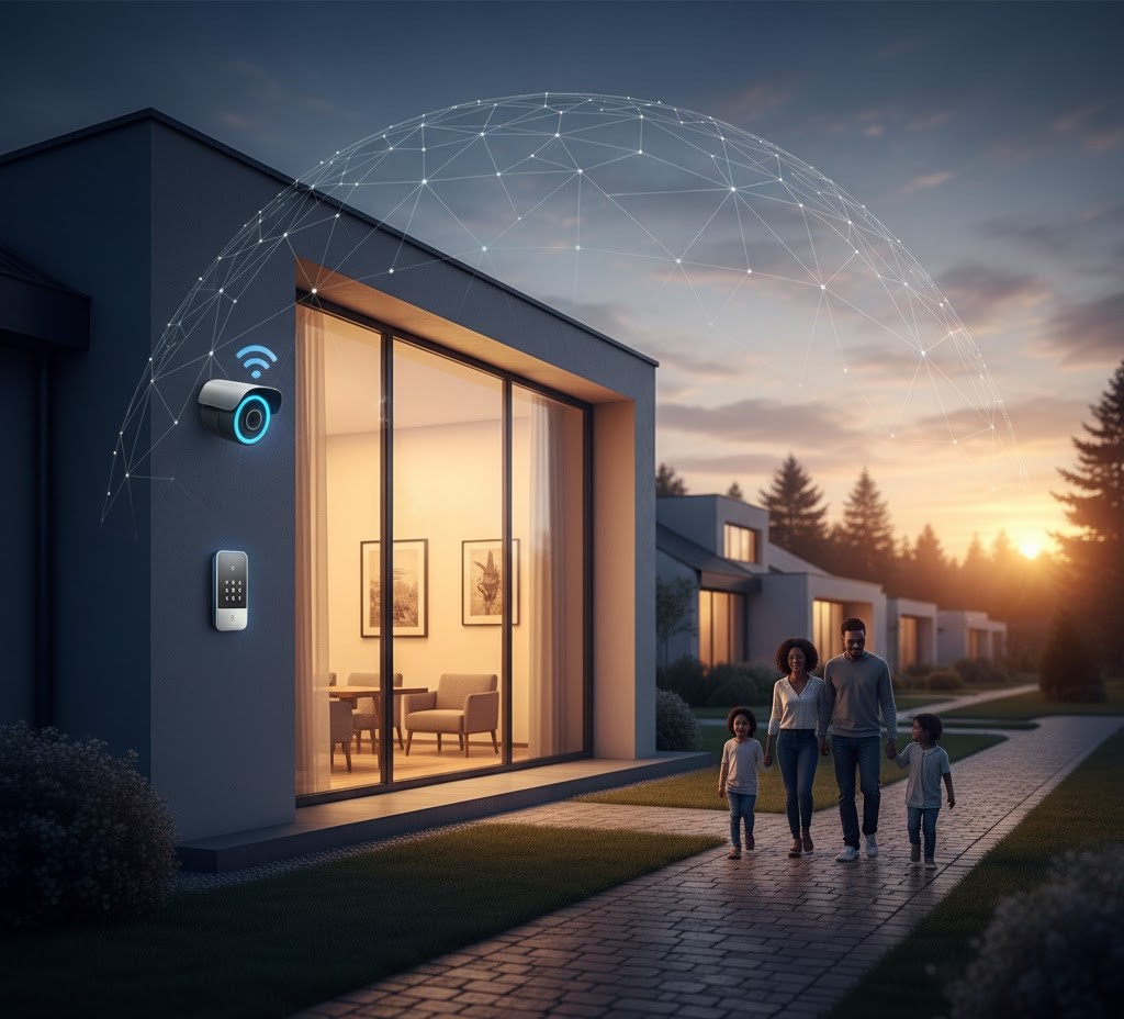 Famiglia protetta da sistema di sicurezza avanzato Verisure con tecnologia smart